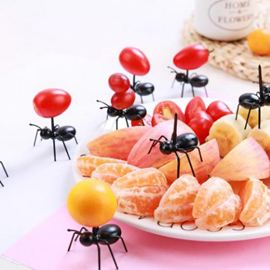12Pcs Fruit Fork Food Grade Not Easily Broken Cartoon Ant Shape Food Stick Bento Fork