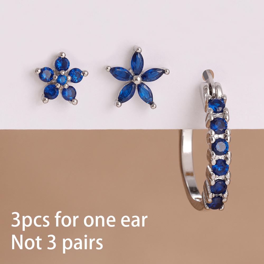 3PCS Stainless Steel Zircon Cartilage Flower Piercing Ear Stud Earring For Women Helix Tragus Engagement Birthday Jewelry Gift