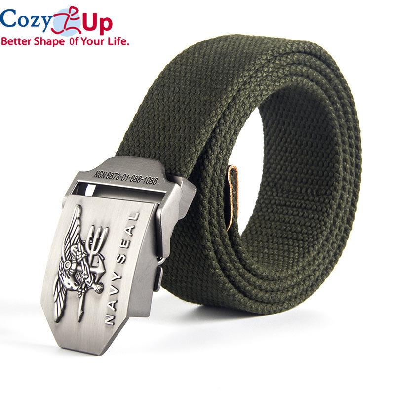 Cozy Up Металлические холщовые ремни с автоматической пряжкой для мужчин, военный тактический мужской ремень, повседневный стиль, мужской ремень 120 см
