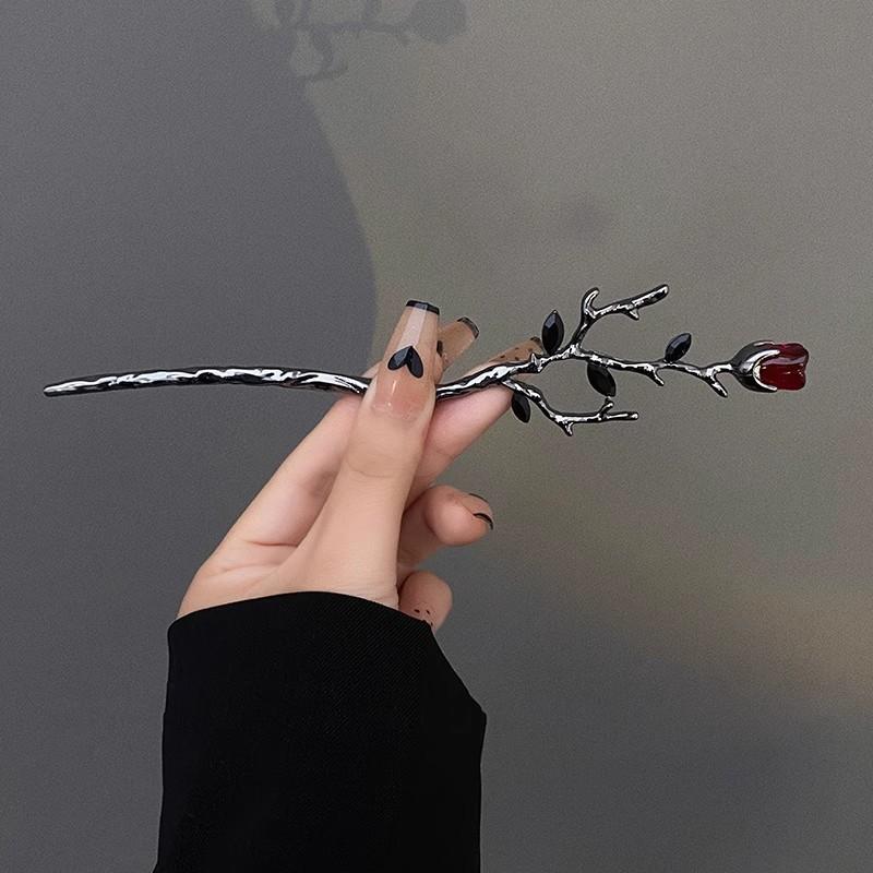 Hallow Hairpin Hair Sticks Minimalist Red Gothic Rose Trendy Metal Hair Accessories Headwear Hairstyle for Women Jewelry H71