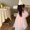 Детская одежда, весна-лето, тонкое кружевное тюлевое платье с длинными рукавами, корейский стиль, модные сетчатые платья принцессы для девочек, милые сказочные платья