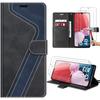 Case for Samsung Galaxy A13 5G and Galaxy A04s, Black, Leather Effect Folio Protection, Built-in Stand + 2 Tempered Glasses