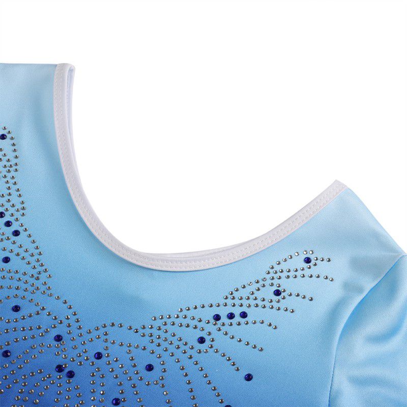 Детский купальник для гимнастики и балета, танцевальный костюм со стразами и заклепками, градиентный цвет, длинный рукав, танцевальный костюм