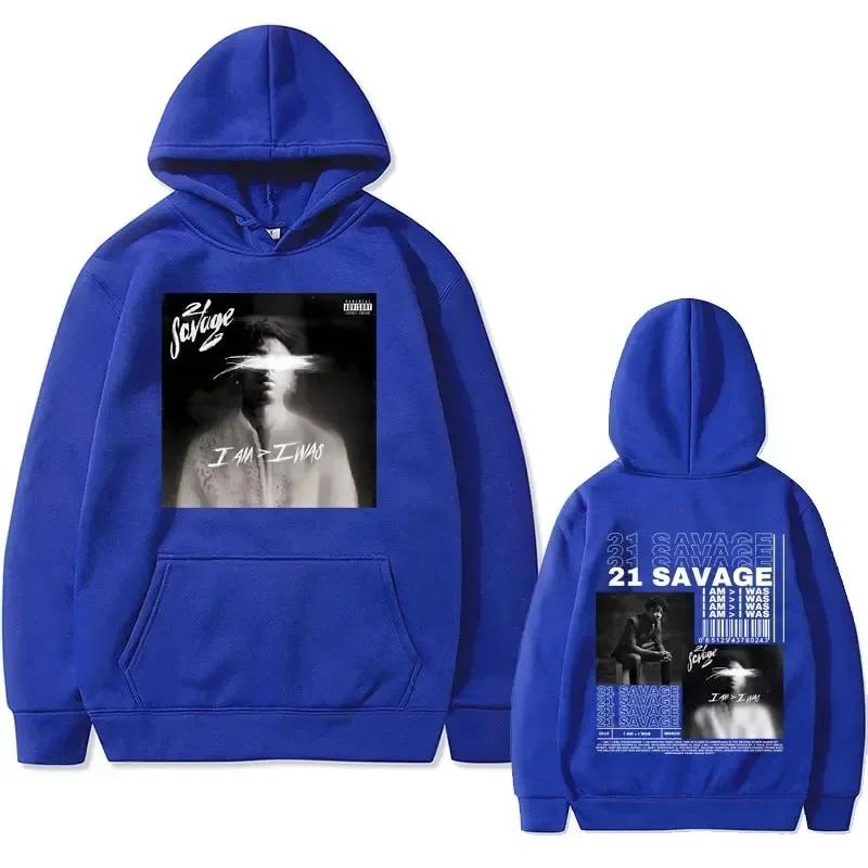Rapper 21 Savage I Am I Was Music Album Graphics Hoodie Men Hip Hop Vintage Oversized Sweatshirts Hoodies Streetwear