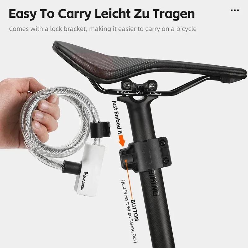 WEST BIKING Portable Bicycle Cable Lock With 2 Keys Waterproof Dustproof Steel Wire Lock MTB Road Bike Scooter Anti-theft Lock