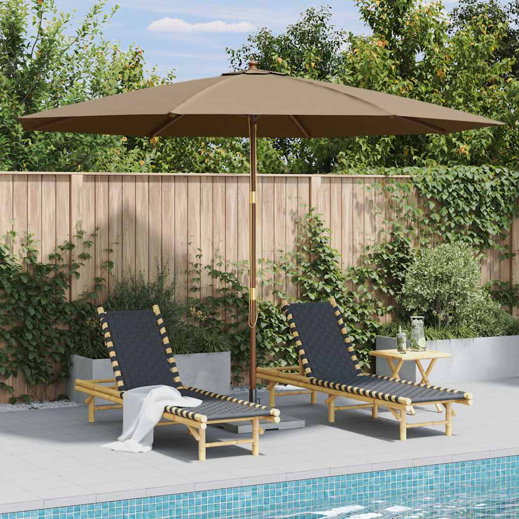 350 cm Taupe Sun Umbrella with Wooden Pole