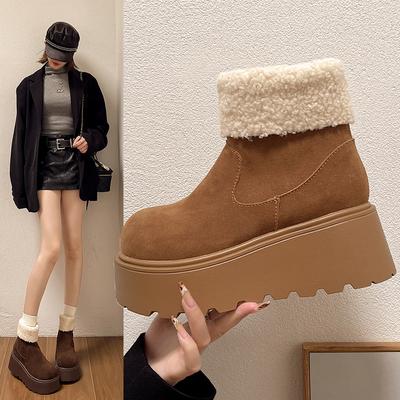 Модные зимние женские ботинки на толстой подошве с круглым носком и боковой молнией, нескользящие, для отдыха на открытом воздухе, модная обувь 2024