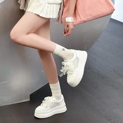 Кожаная сетка белые туфли женские летние тонкие дышащие легкие толстая подошва увеличение маленькие повседневные спортивные кеды