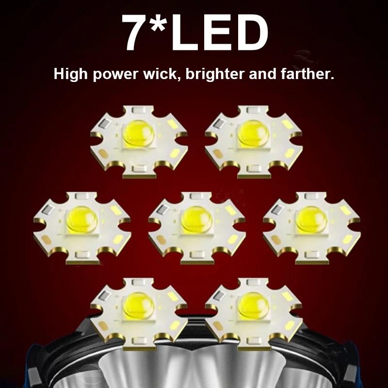 7 светодиодов мощный светодиодный фонарик высокой мощности перезаряжаемый USB фонарик дальнего действия фонарик для рыбалки и охоты с COB светом