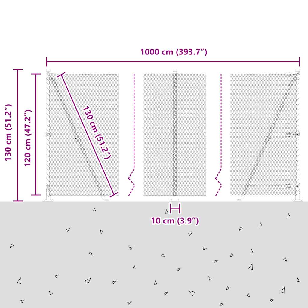 Welded Wire Fence with Concrete Foundation 10 x 1.2 m (W x H)