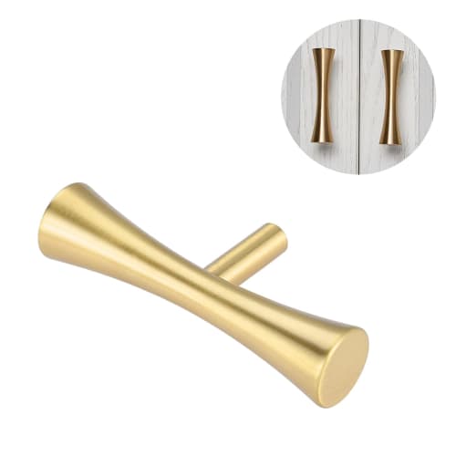 Lemfema Brass Handles, 2-Pack, Door Handles with 3 Types of Screws, Drawer Handle Pulls, Cabinet, Cupboard, Kitchen Door Knobs, T-Shaped Round Bar, Mi