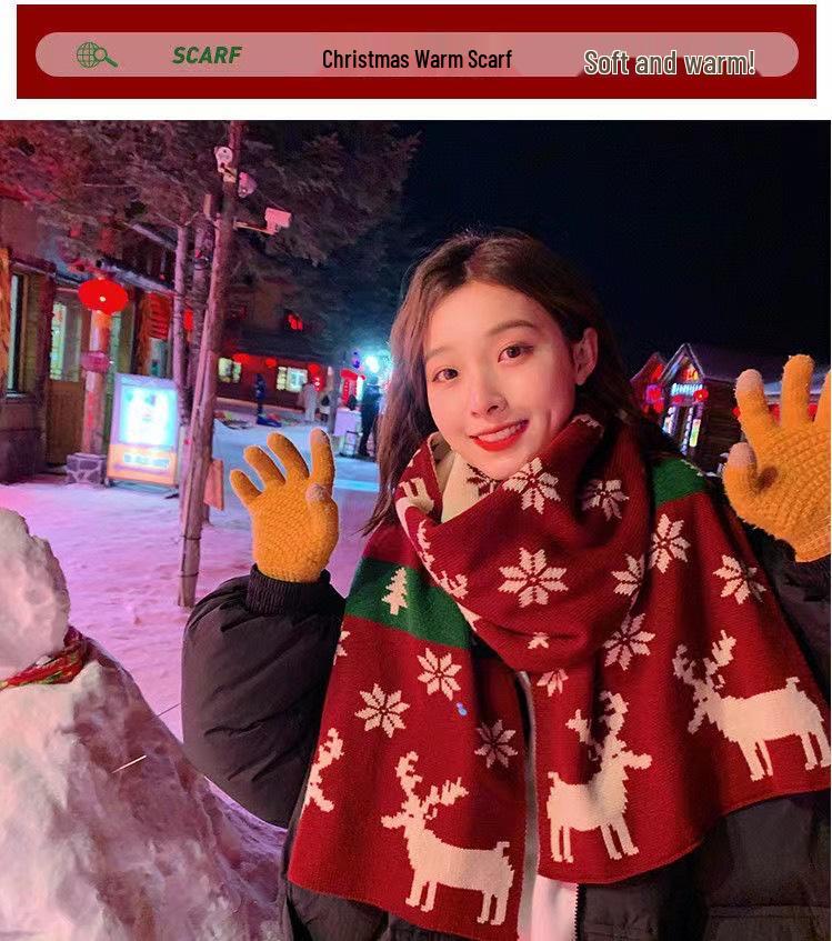 Versatile Red Snowflake Reindeer Scarf: Women's Winter Antler-Themed Warm Neck Warmer.