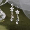 Real 925 Silver Flower Short Chain Tassel Stud Earrings For Women Classic Fine Jewelry Niche Light Accessories