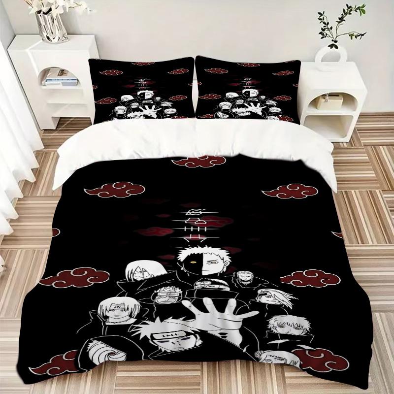 Naruto Akatsuki Symbols Print 3Pcs Bedding Setduvet Cover With 2 Bedropillowcase Home Birthday Gift