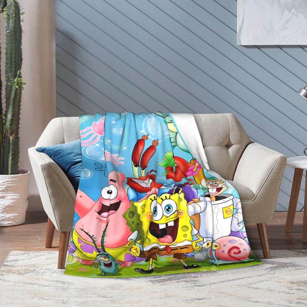 Blanket Cartoon Anime SpongeBob SquarePants Flannel Funny Warm Throw Blankets for Bedspread Spring/Autumn