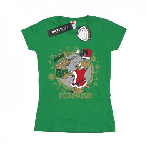 Tom And Jerry Womens/Ladies Christmas Surprise Cotton T-Shirt