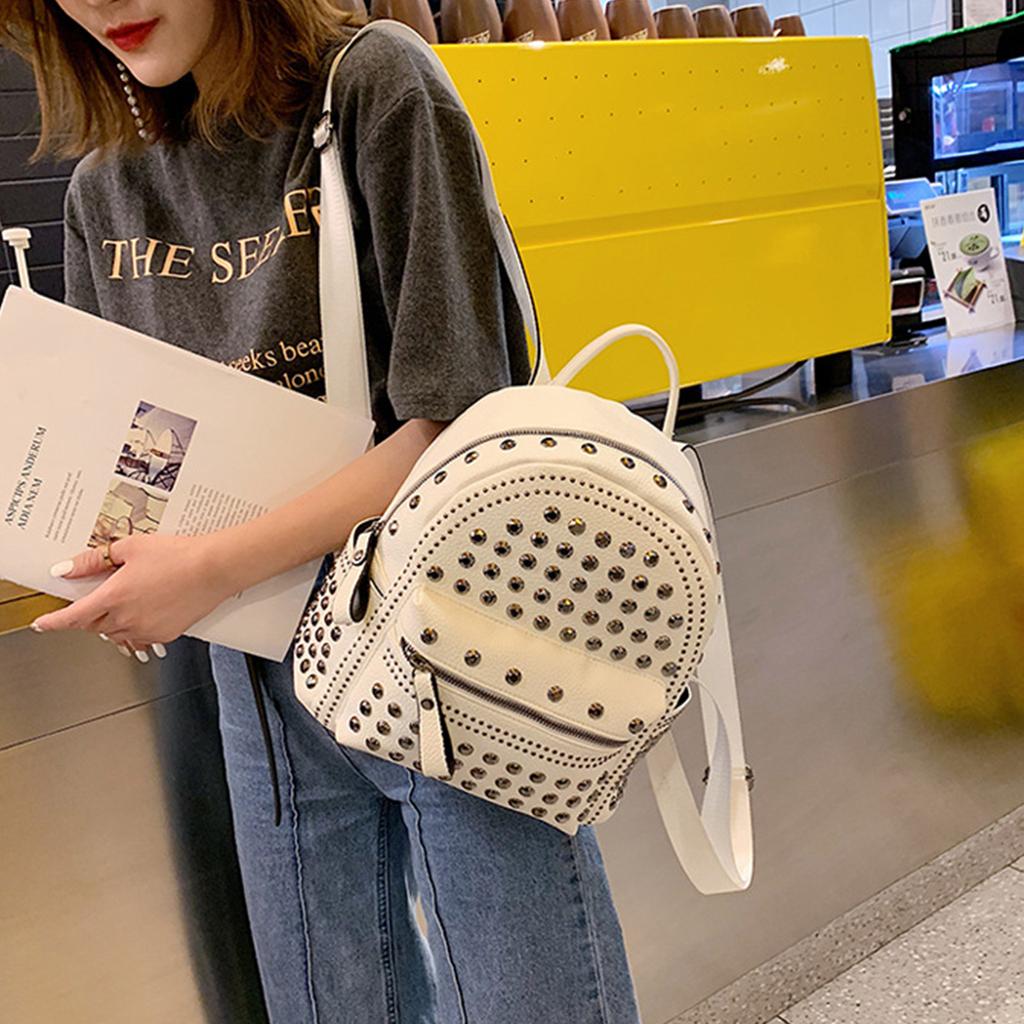 Винтажный однотонный рюкзак из водонепроницаемой искусственной кожи, школьная сумка с заклепками и шипами для активного отдыха на природе