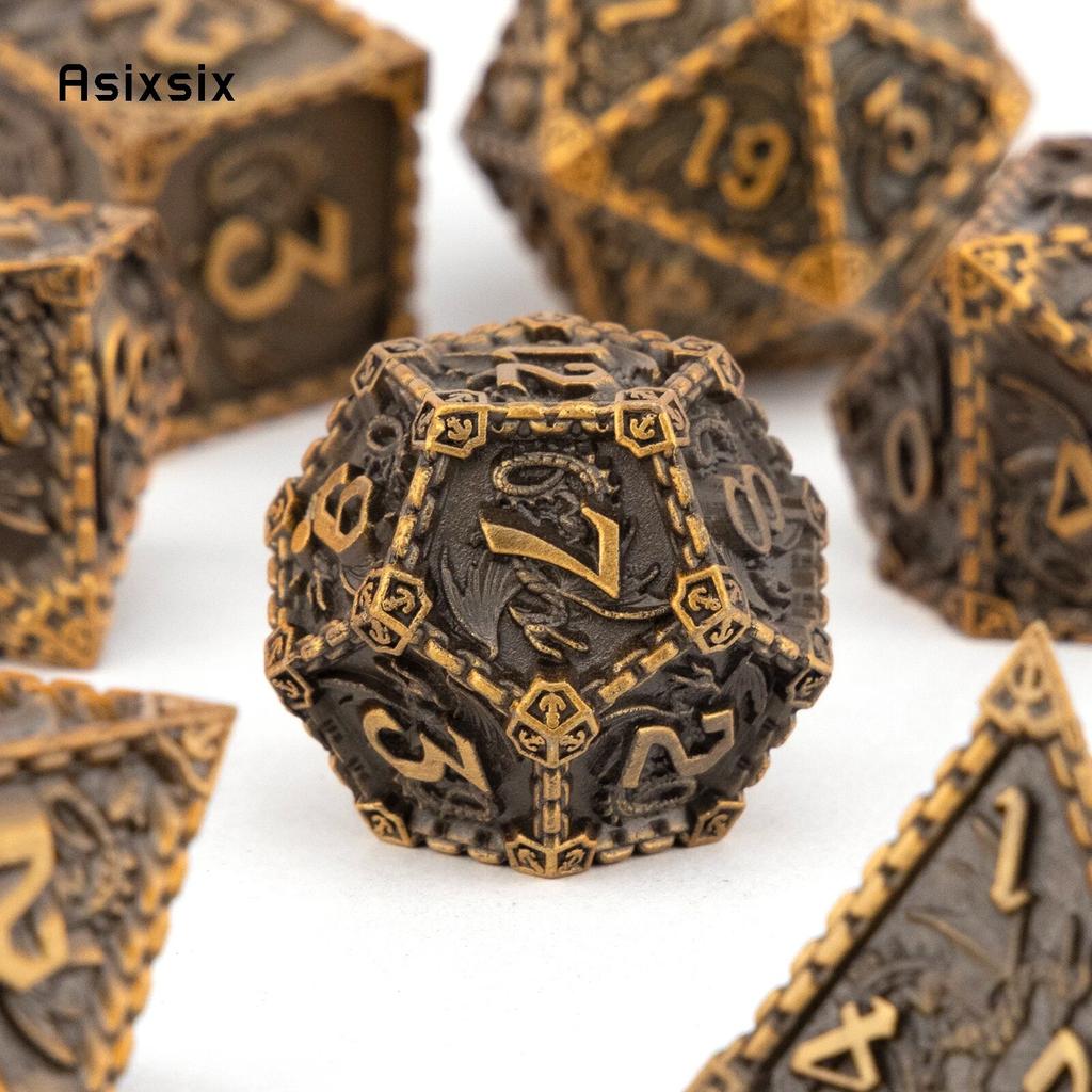7 Pcs Yellow Dragon Metal Dice Solid Metal Polyhedral Dice Set Suitable for Role-Playing RPG  Board Game Card Game