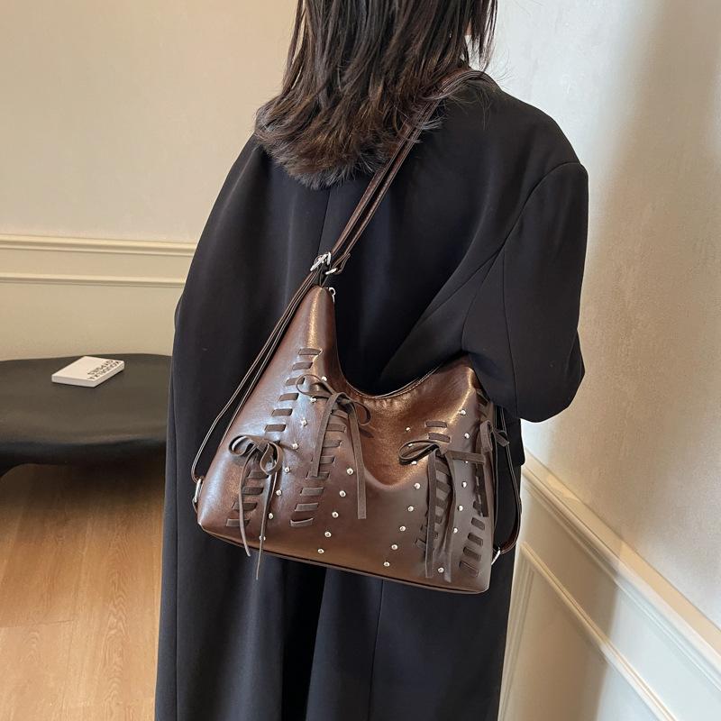 Retro underarm bag women's autumn and winter 2025 new trendy Korean bow tote bag large capacity shoulder commuter bag