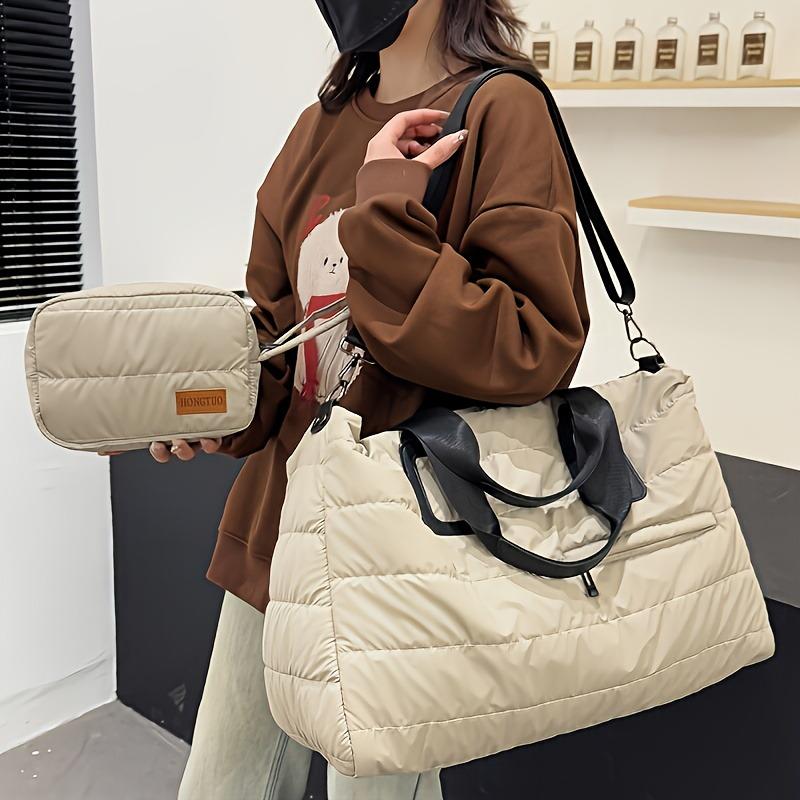 Набор из 2 женских сумок-тоут большой вместимости с мягкой подкладкой для путешествий, модные зимние стеганые сумки, дизайнерские сумки через плечо для женщин