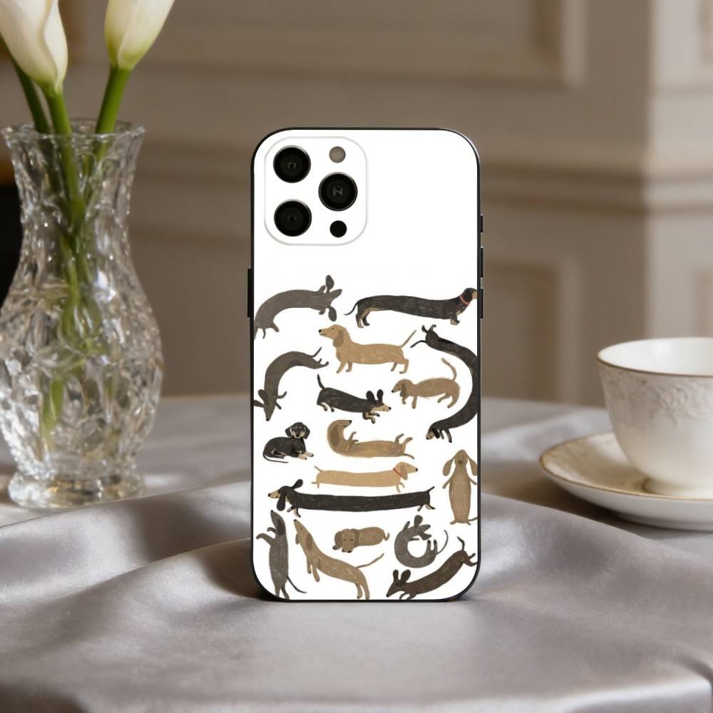 D-Такса S-Силуэт ART D-Собака Чехол для телефона для iPhone 17,16,15,14,13,12,11 Plus,Pro Max,XS,Мягкий силикон Черный чехол