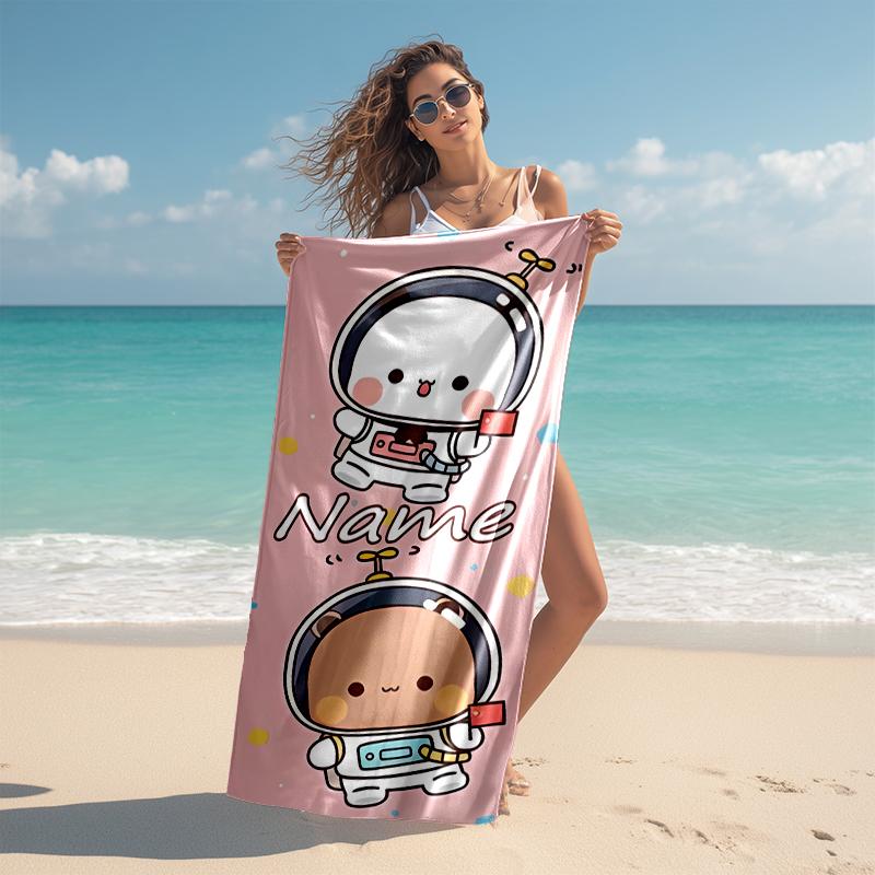 Personalized customized proof beach towel with Bubu and Dudu pattern - soft, absorbent, quick-drying, perfect swimming, camping&bathing