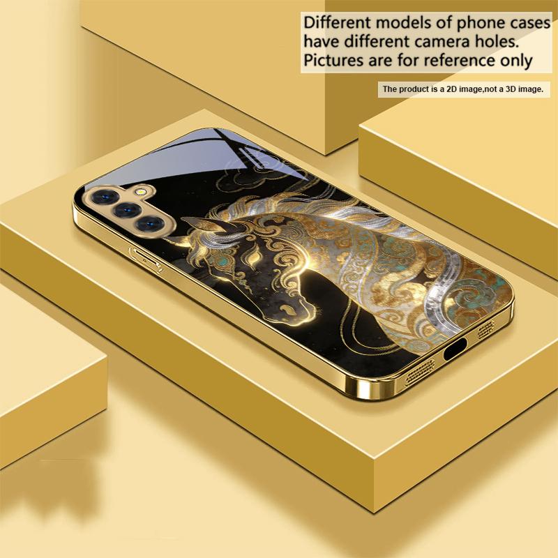 Ruishou Golden Steed Для Samsung A73 A72 A71 A42 A56 A55 A54 A53 A52s A52 A51 A36 A35 A34 A33 A32 A16 14 Золотой стеклянный чехол для телефона