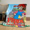 Bright cartoon with a red-haired character, colorful outfit, and text below. for all seasons blanket lunch break throw gift