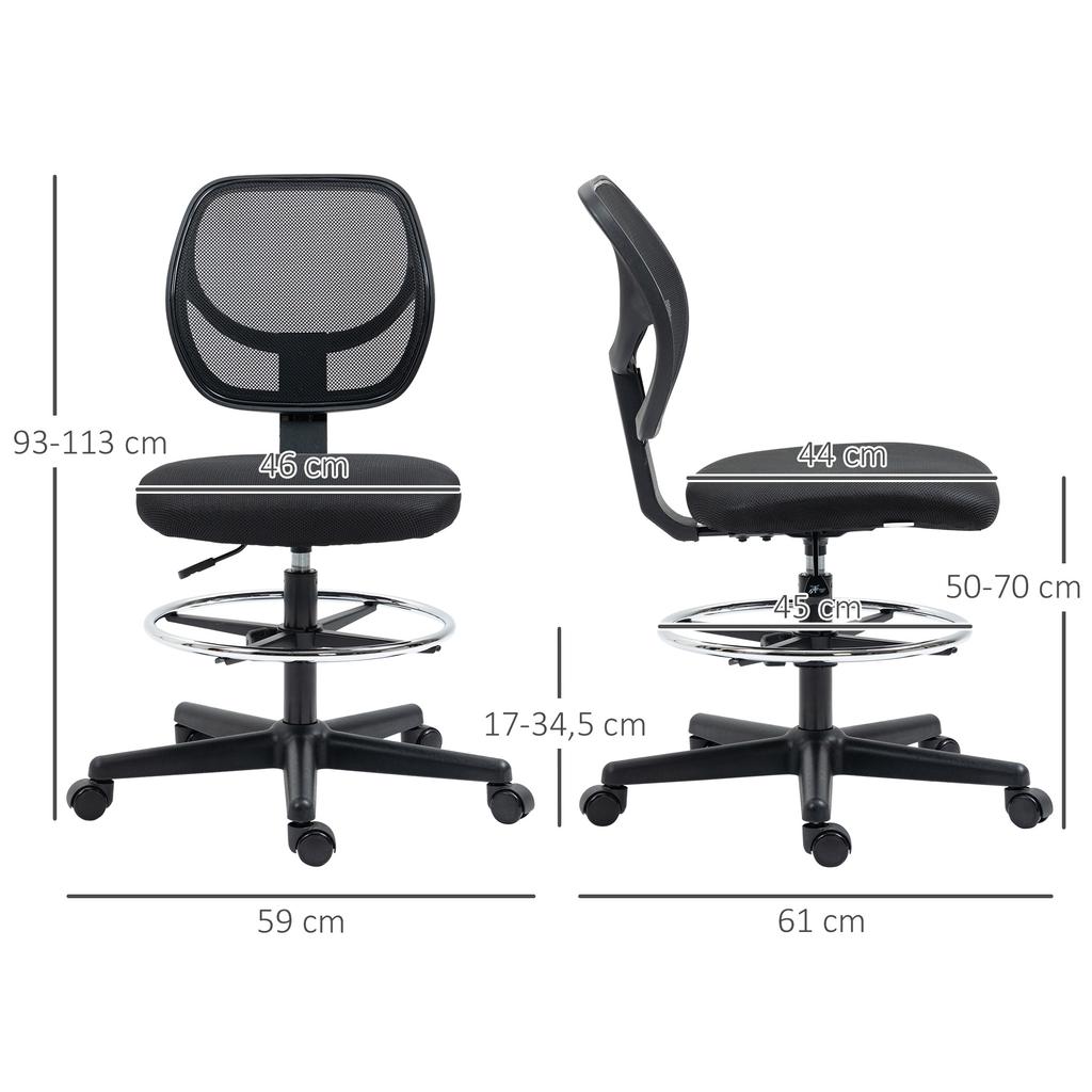Office Chair, High-Seat Mesh, Adjustable Height 50-70 cm, 360 Degree Swivel Footrest, Black