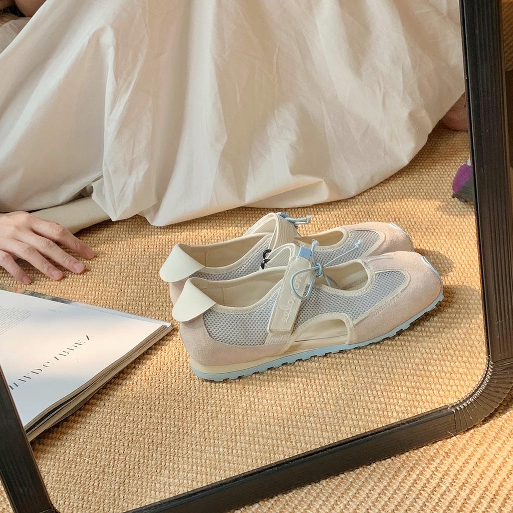 Cowhide Grape Mother Function Ugly Cute Casual Sneakers Women's Side Empty Sandals Velcro Drawstring Ma Flat Bottom Lizhen Shoes