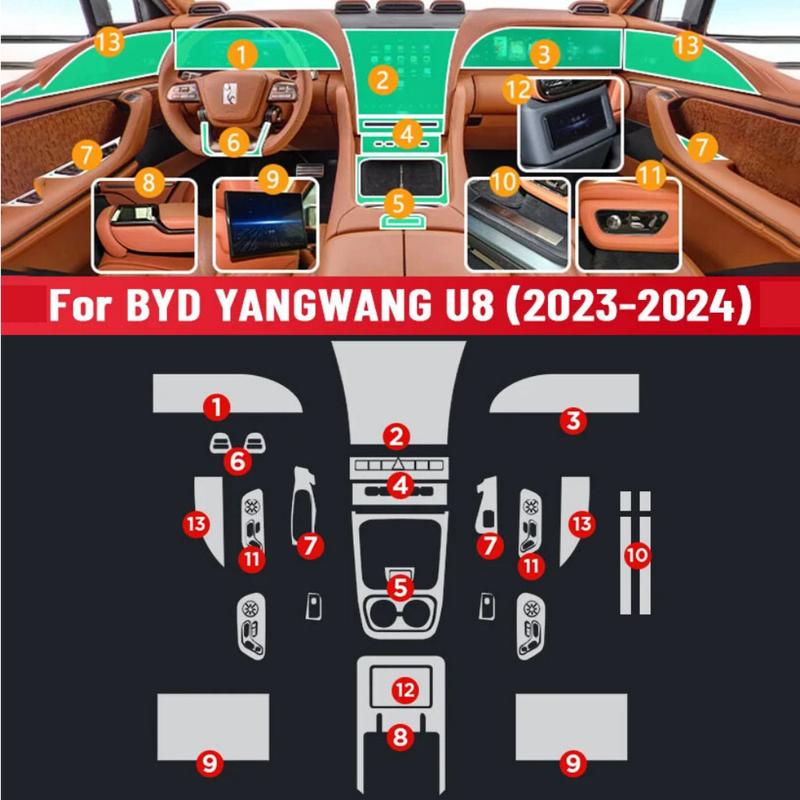 For BYD YANGWANG U8 2024 Car Interior Center Console Transparent TPU Protective Film Anti-scratch Repair Film Accessories