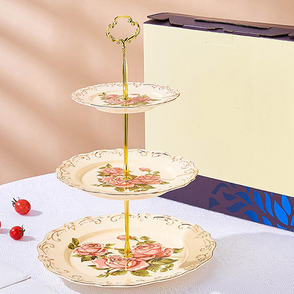Керамическая подставка для десертов с металлическим каркасом, 3 уровня, европейский стиль, шведский стол для тортов, фруктов, декор свадебного стола для чаепития