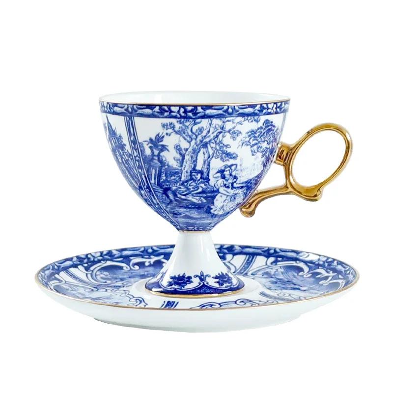 Синие тарелки для еды Аббатства Даунтон, Французский ретро чайный сервиз, Миски, Обеденные тарелки, Фруктовница, Блюдо для рыбы, Посуда, Столовая посуда