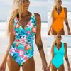 Printed One Piece Swimsuit Women Solid Sexy Backless V Neck Swimwear Summer Female Brazilian Beach Wear Slimming Bathing Suit