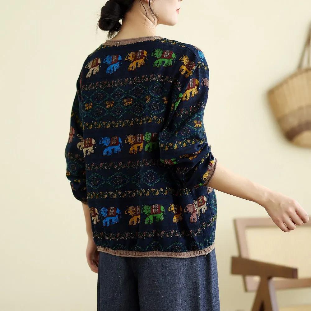 WomenSwing Осень Винтаж Стиль Лоскутное Цветочный Принт Вязание Пуловеры Повседневный Свободный Круглый Вырез Мягкий Модный Свитер Для Женщин