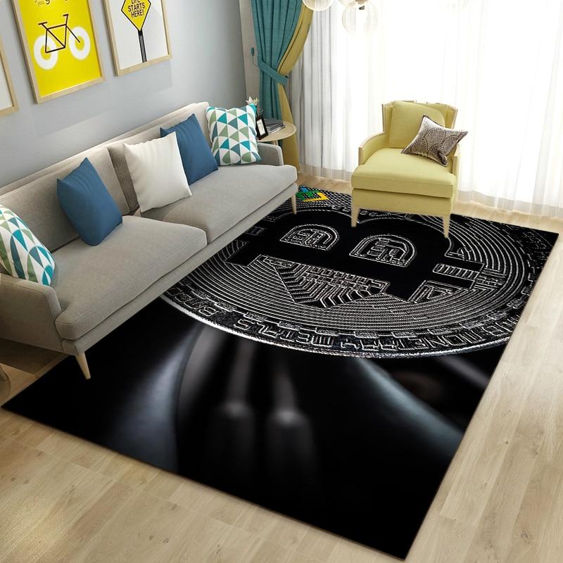 3D Bitcoin Area Rug Large,Carpet Rug for Living Room Bedroom Sofa Kitchen Doormat Decoration,Children Play Non-slip Floor Mat