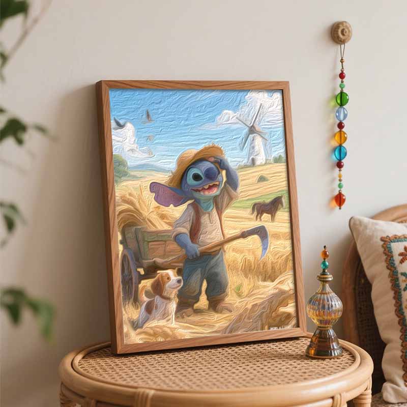 Disney Digital Oil Painting Art Kit Stitch Farmer Harvest Dog Windmill Hand Filled Home Decor