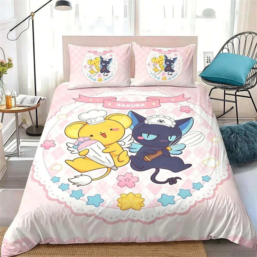 Аниме C-Cardcaptor-Sakura Комплект пододеяльника Домашний стиль Постельное белье Мягкий Стирка Хлопок Кровать Четыре сезона Студенческое общежитие Роскошный подарок