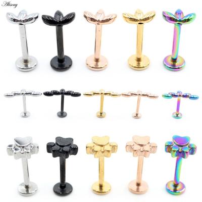 Alisouy 1PC Нержавеющая сталь Собака Следы Лист 16G Tragus Helix Bar Лабрет Губное кольцо Хрящ Ухо Серьги Пирсинг Украшения для тела