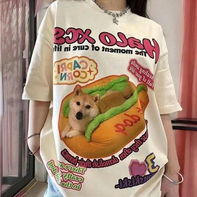 2KWEIRD Женский летний топ Харадзюку Y2K футболка с коротким рукавом новый ретро принт парный универсальный студенческий свободный топ мода