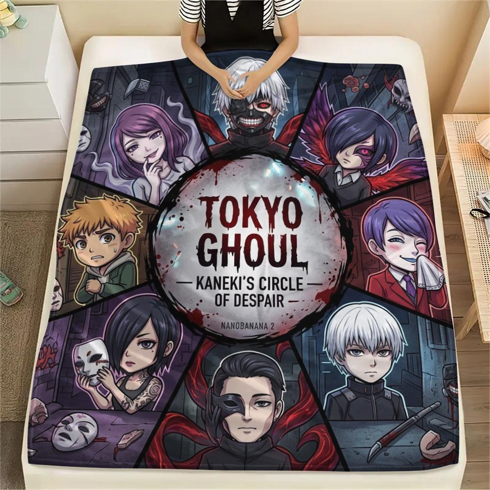 1PC Tokyo Ghoul Patterned Flannel Blanket Suitable For All Seasons For Home Decor Warmth And Comfort Gifts Holiday Present