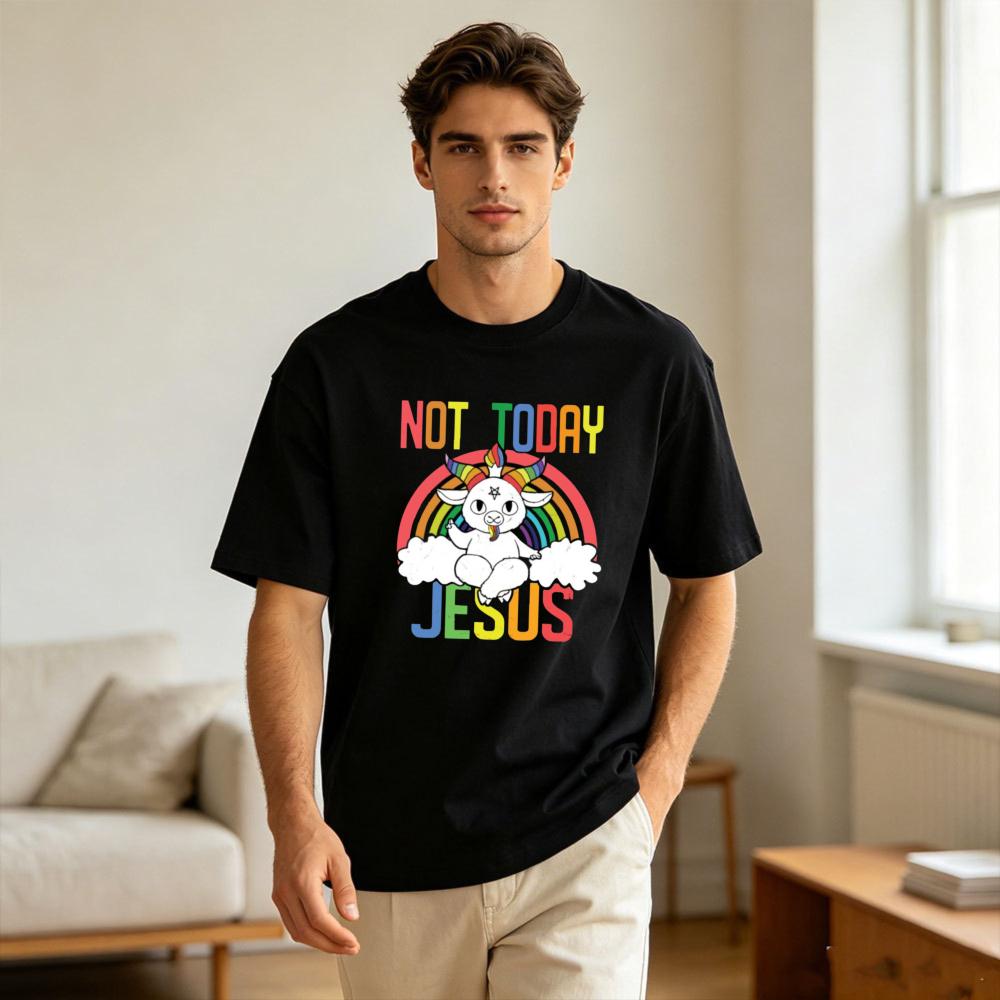 Not Today Jesus Rainbow Unicorn Goat Graphic Tshirt Funny Sarcastic Humor Aesthetic Tee Unisex Summer Crewneck Cotton Short Sleeve