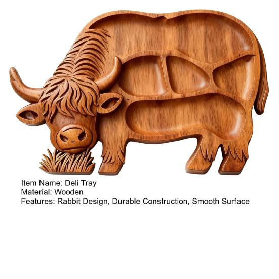 Поднос для закусок Форма кролика в деревенском стиле Сервировочная доска с несколькими отделениями Натуральное дерево Гладкая поверхность Организатор для мяса, фруктов, орехов, закусок