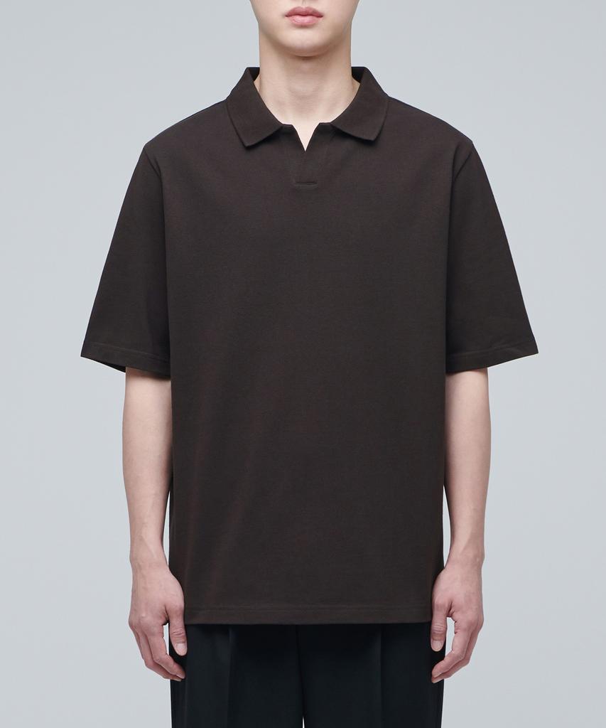 MUSINSA STANDARD Slit Neck Pique Polo Shirt [Dark Brown]