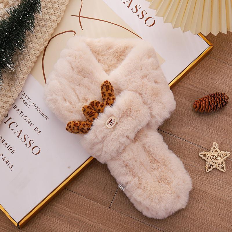 Плюшевый снуд в корейском стиле с красными оленьими рогами: Зимний шарф для женщин