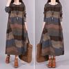 Женское платье макси с длинным рукавом из хлопка и льна, винтажное богемное платье в стиле пэчворк с принтом, с круглым вырезом, осенний свободный наряд