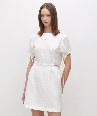 Seutimillon Back-Point Puff Sleeve Mini Dress_White