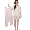Three-piece pajamas women's spring and autumn ice silk crown jacquard loungewear summer thin clothing set autumn 1101