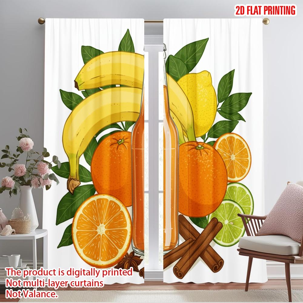 2pcs 2D Flat Printing Party Window Curtains Fruit Spice Citrus Blend Polyester Without Electricity Birthday Party Use for Gold