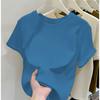 Selection quality pure cotton basic front shoulder round neck short-sleeved T-shirt women's summer design sense white slim and thin